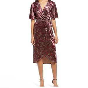 Frenchie By J - Velvet Burgandy Paisley Faux Wrap Dress